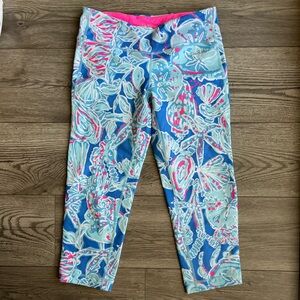 Lilly Pulitzer Luxletic Crop Leggings - Bay Blue Into the Deep Pink Size Medium